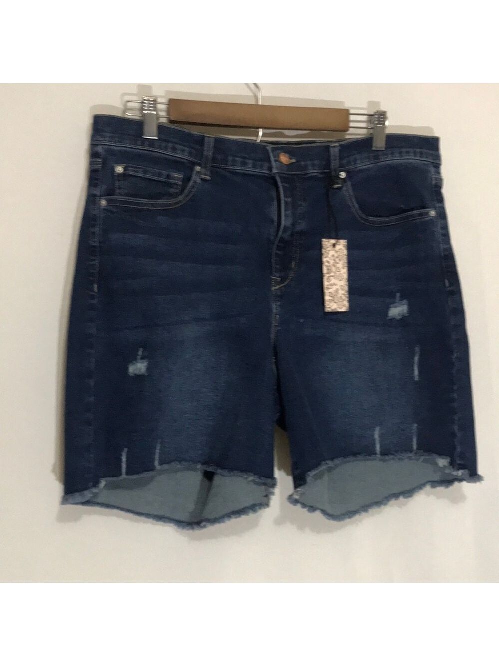Nanette LEPORE Belle High Rise Dark Blue Distressed Denim Shorts - Women's Sz 14